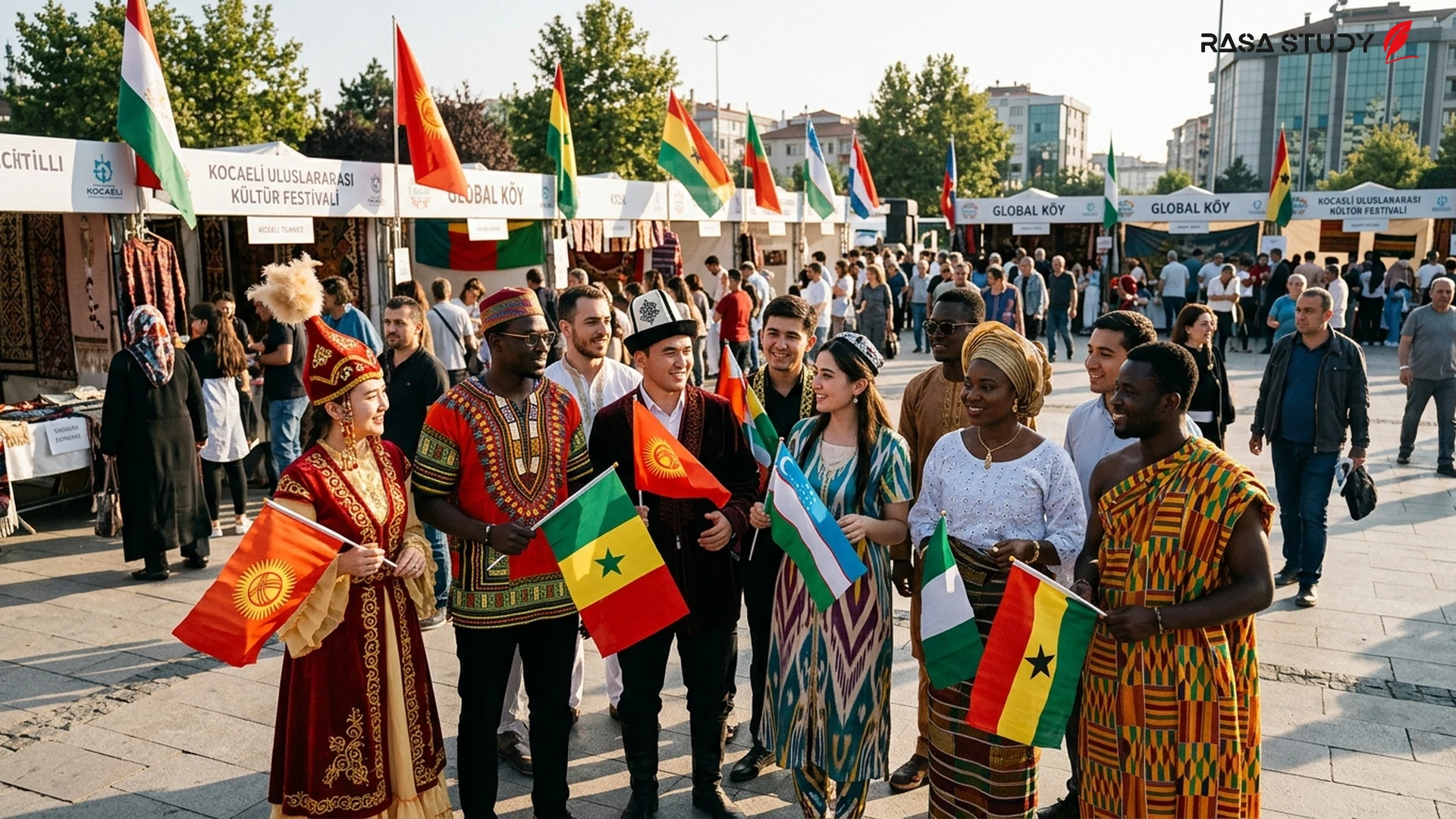 Türkiye'deki Kocaeli kültür festivalinde geleneksel kıyafetli uluslararası öğrenciler