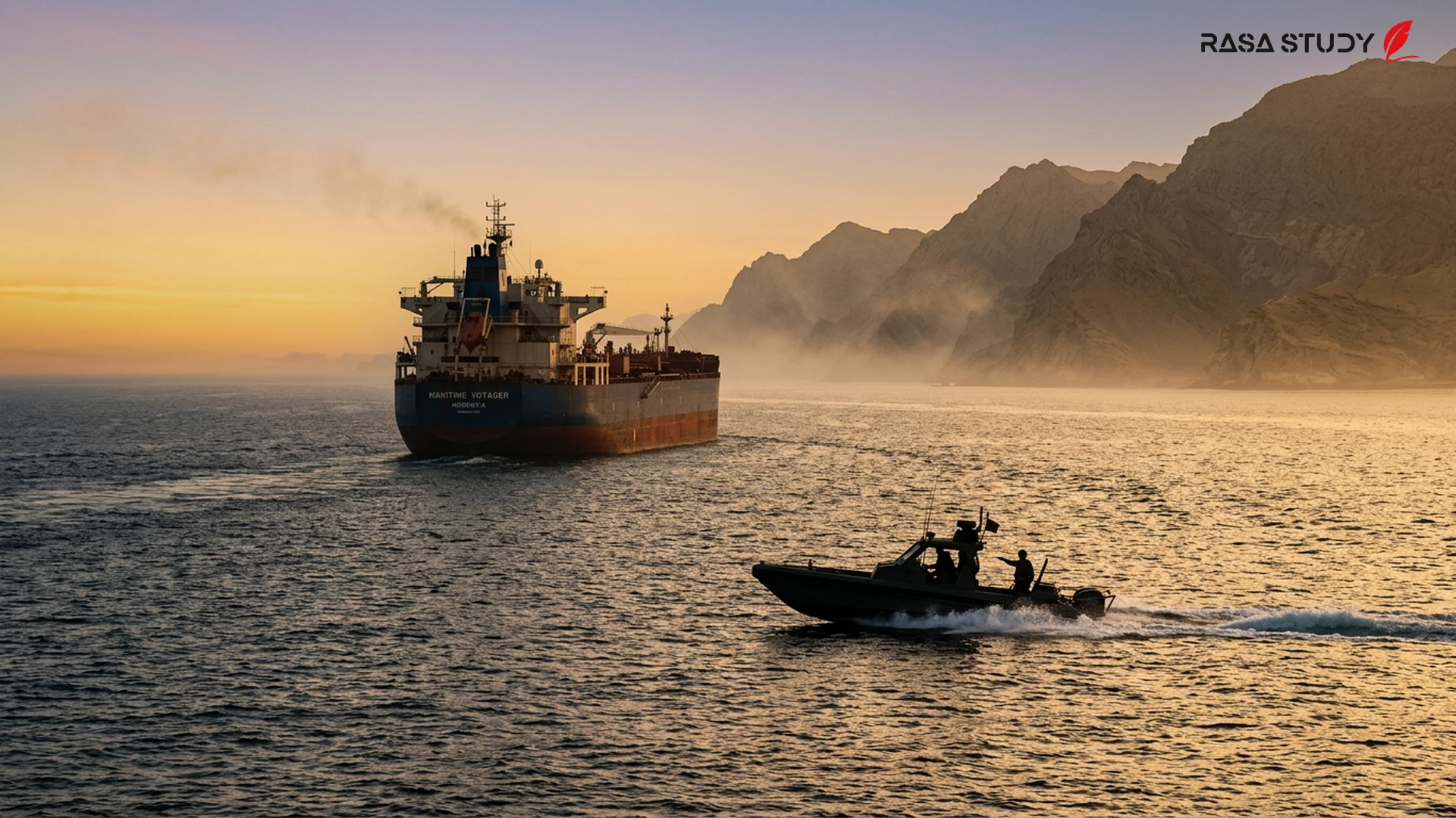 Archival image of Dr. Osman Gazi Kandemir and a view of the Strait of Hormuz