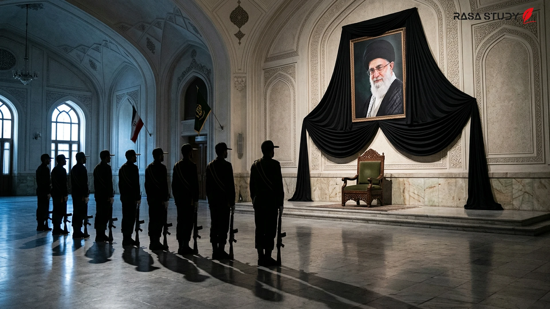 تصویری از مراسم تدفین علی خامنهای در مشهد و پوسترهای مجتبی خامنهای در تهران