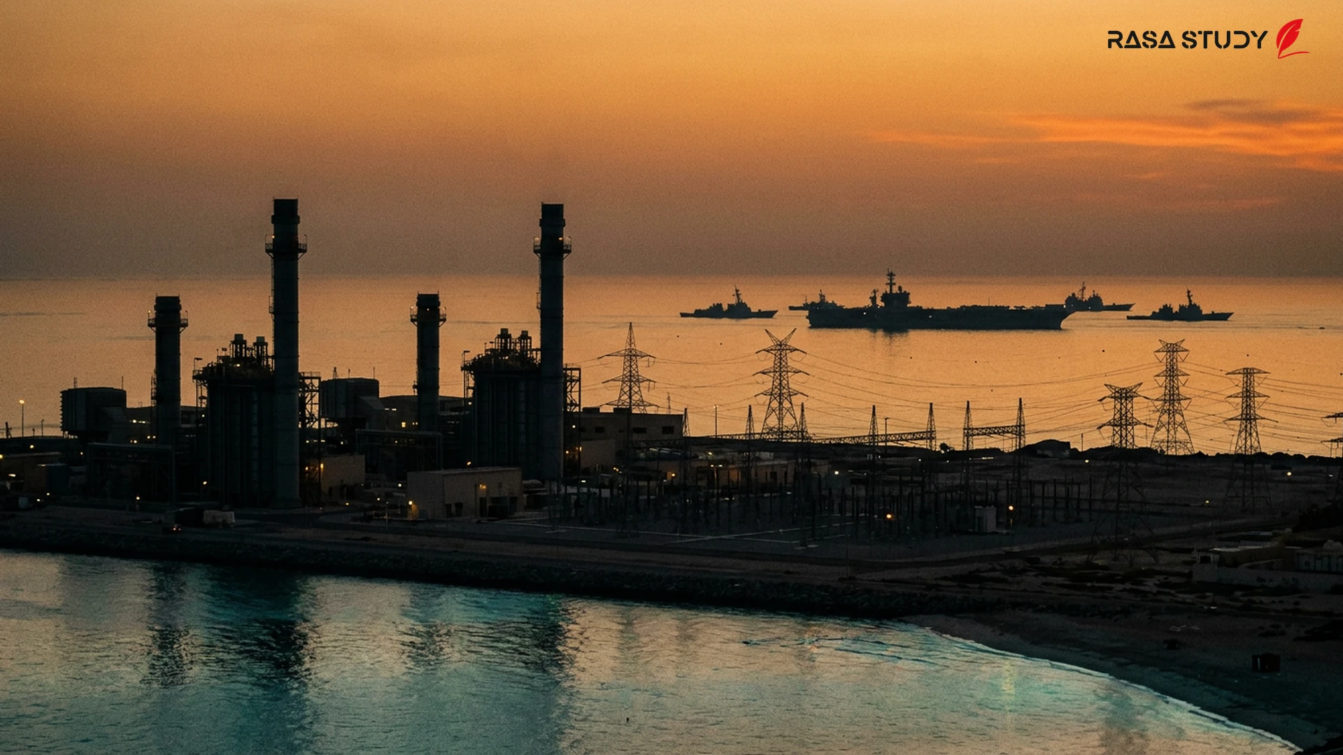 View of infrastructure facilities in the Persian Gulf and military tensions between Iran and the US