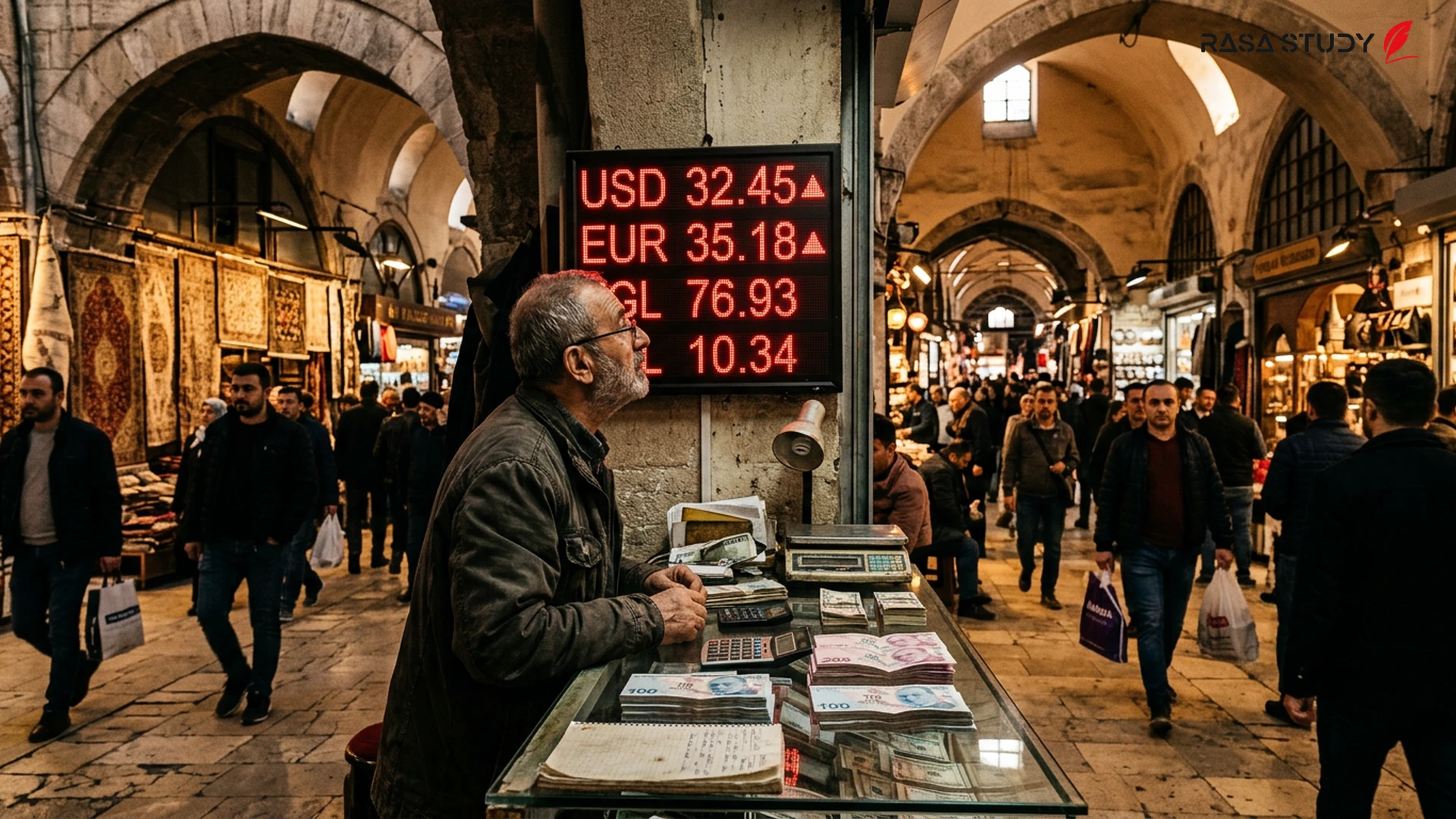 تابلوی صرافی در استانبول نشاندهنده قیمت دلار و یورو در جولای ۲۰۲۶