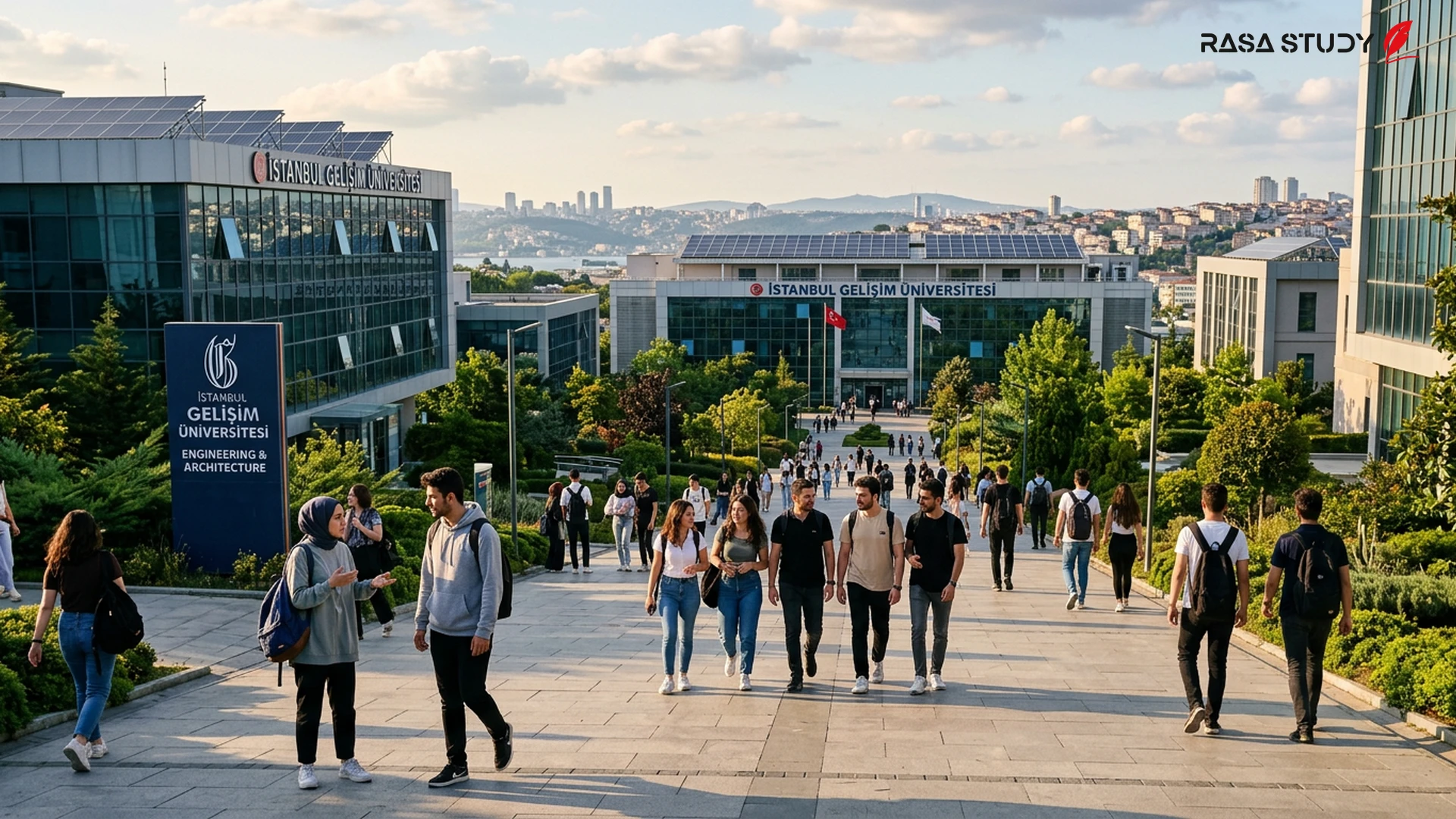 Istanbul Gelişim University building and Times Higher Education 2026 ranking logo