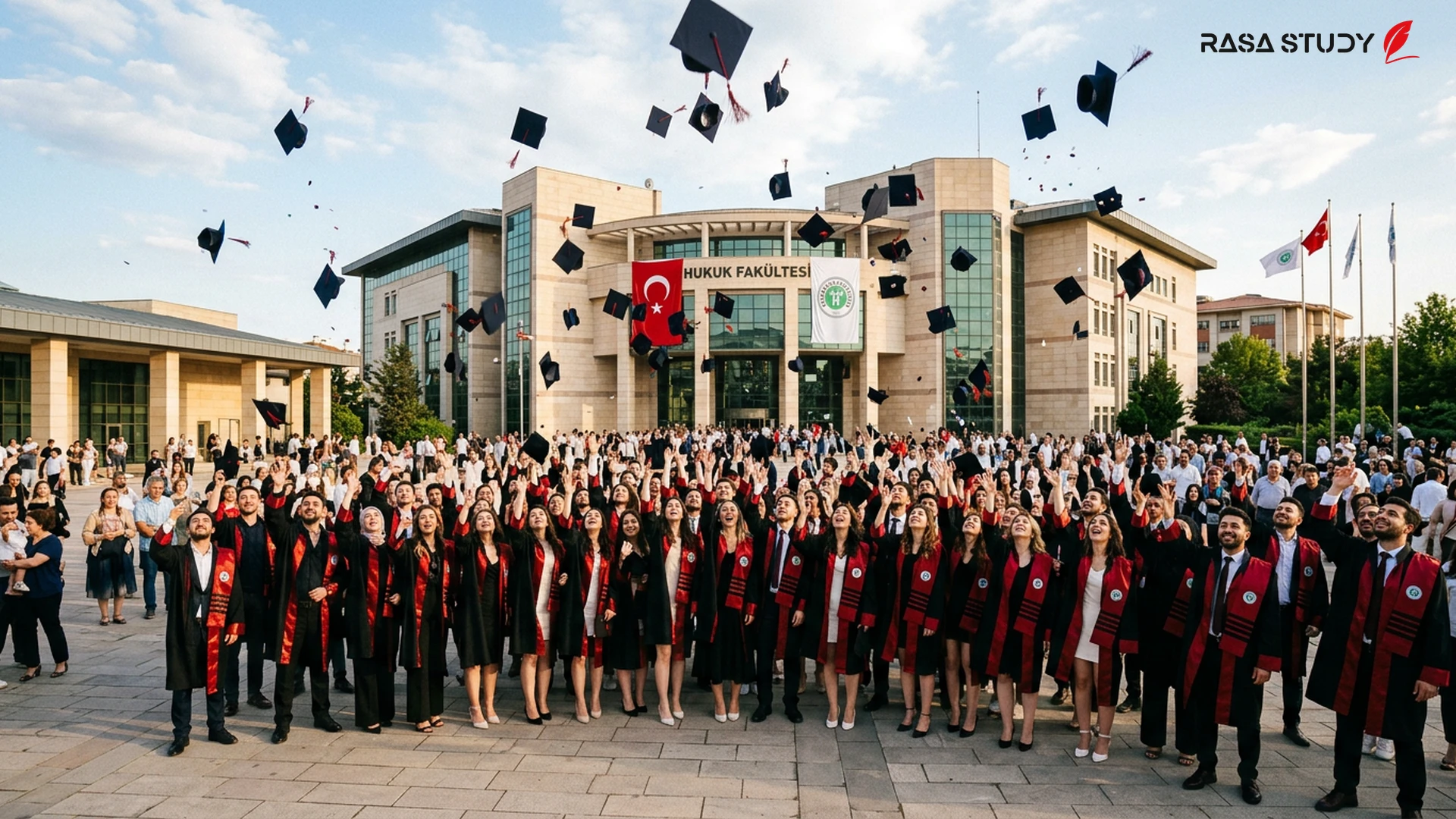 Kocaeli University law students throwing caps at the 2026 graduation ceremony