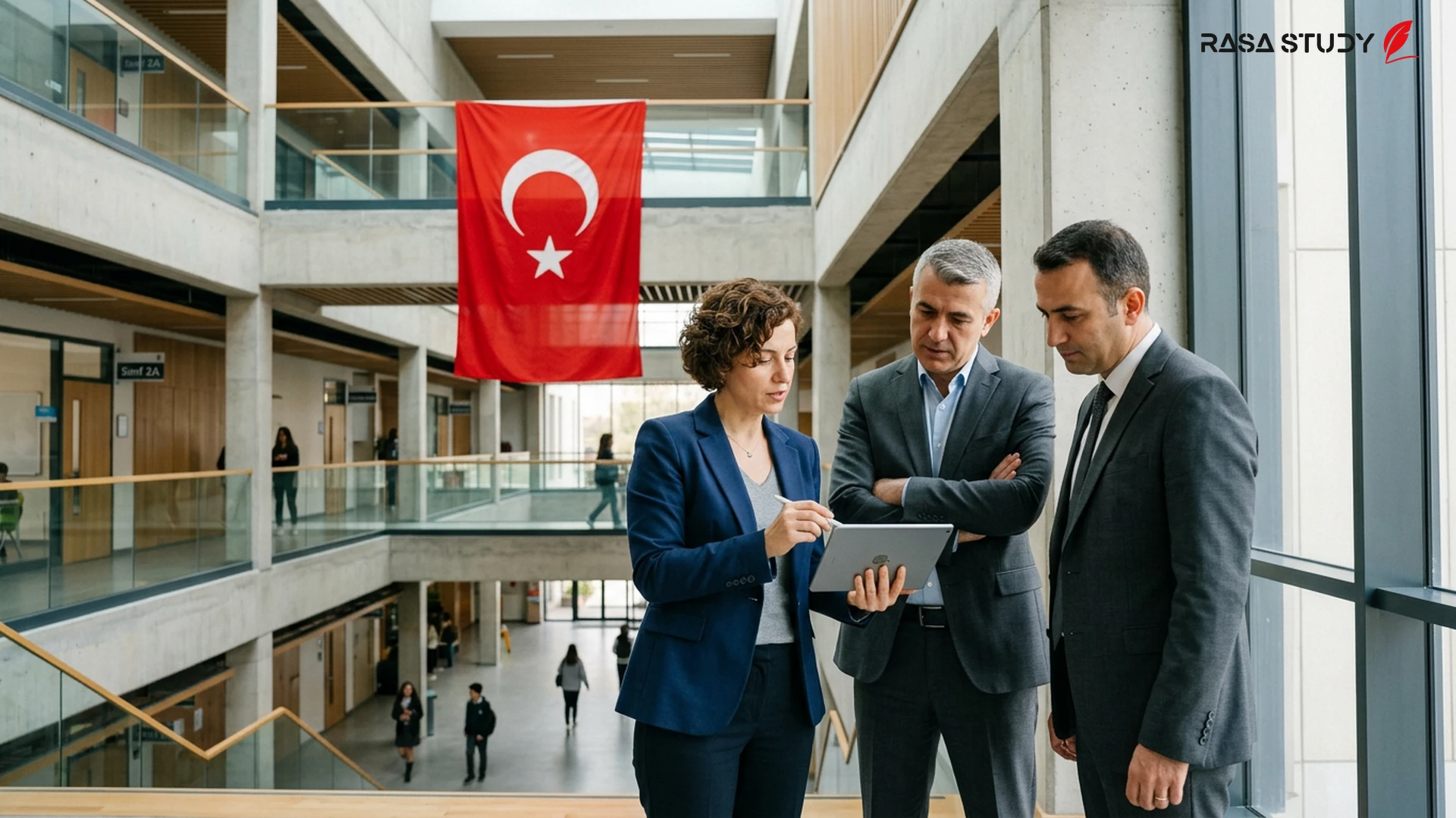 Inspectors from the Turkish Ministry of National Education reviewing educational standards in a modern school