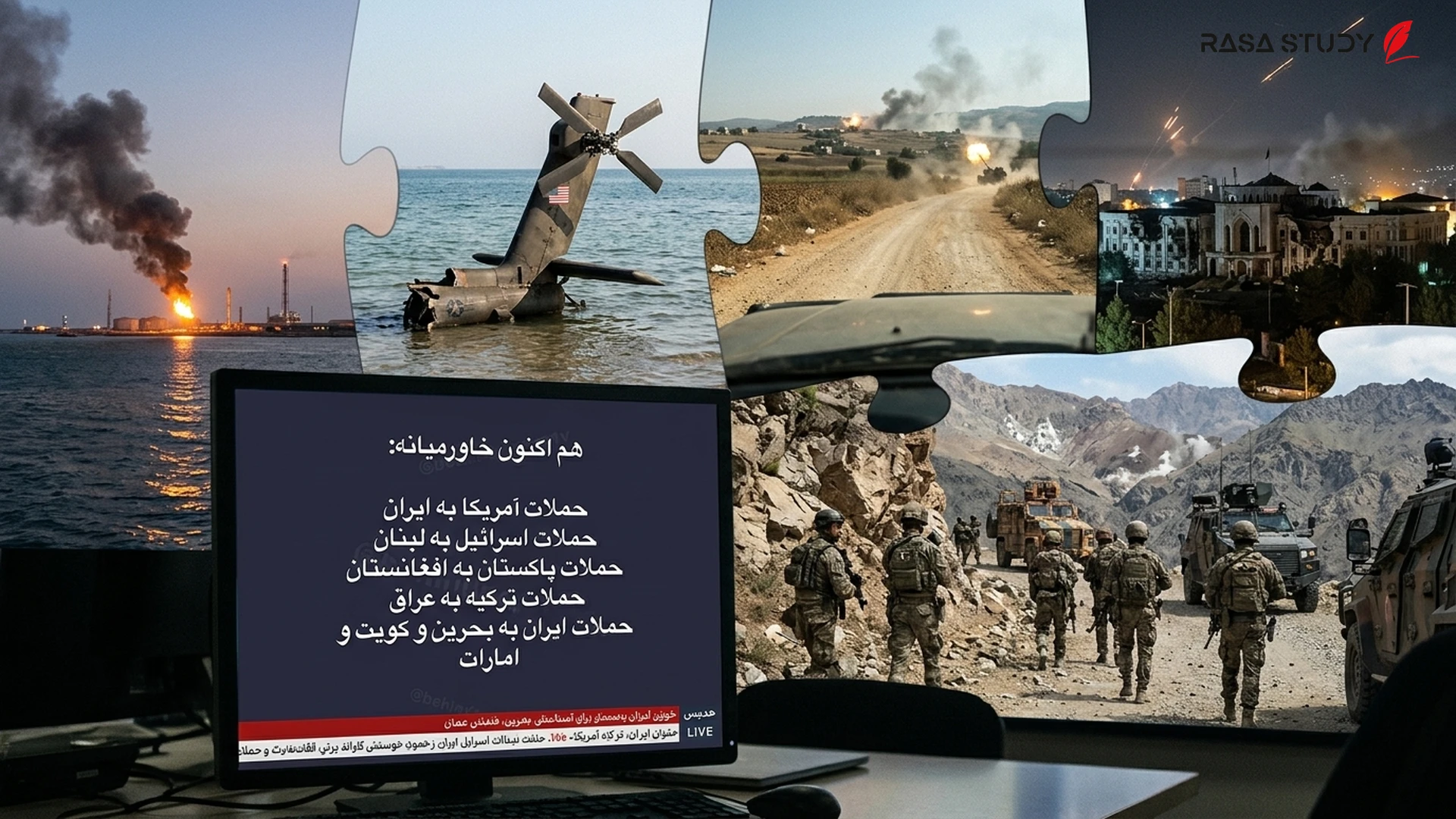 نقشه درگیریهای نظامی در خاورمیانه شامل ایران، اسرائیل، لبنان و خلیج فارس در سال ۲۰۲۶