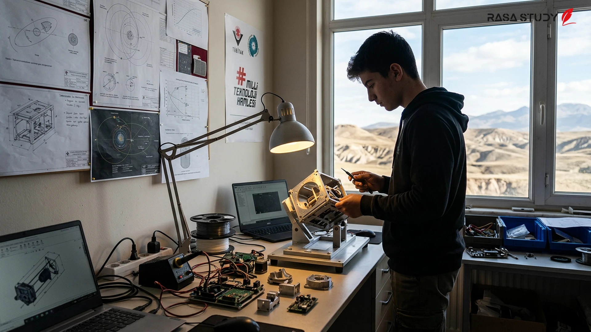 High school student working on a scientific space project