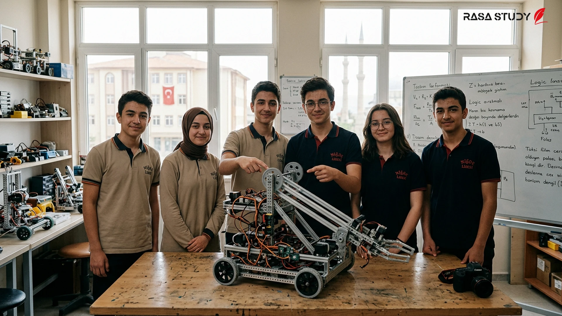 Elif Özbek ile Niğde robotik öğrencilerinin ödül töreni