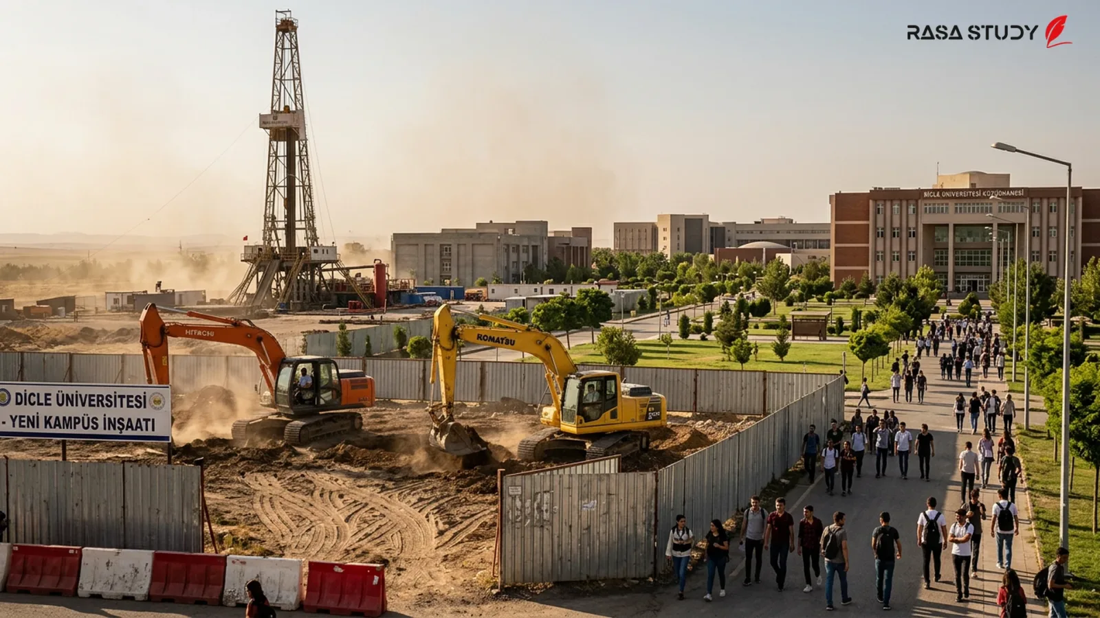 نمایی از دکلهای حفاری نفت و محوطه دانشگاهی در ترکیه