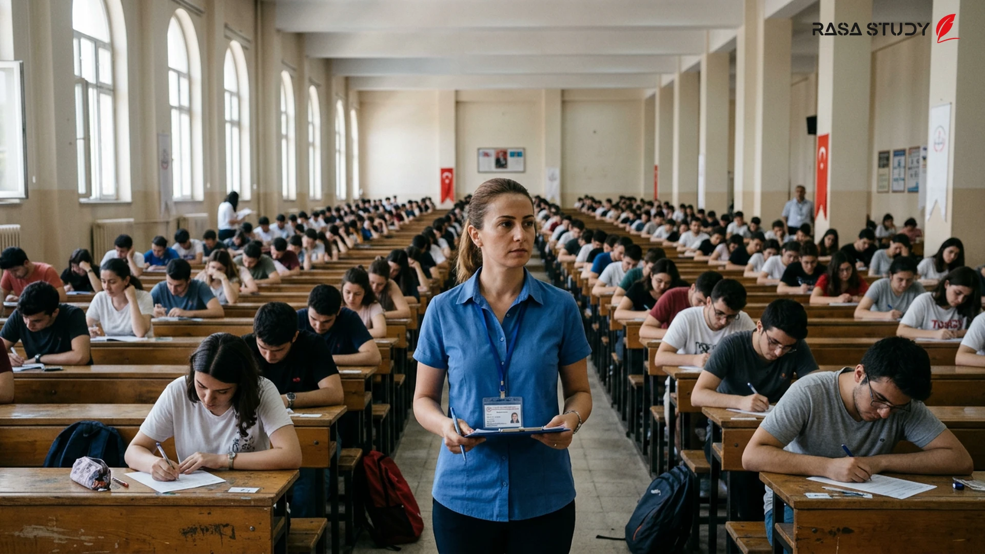 Türkiye'de bir sınav kağıdı ve sınav görevli kimlik kartı görseli