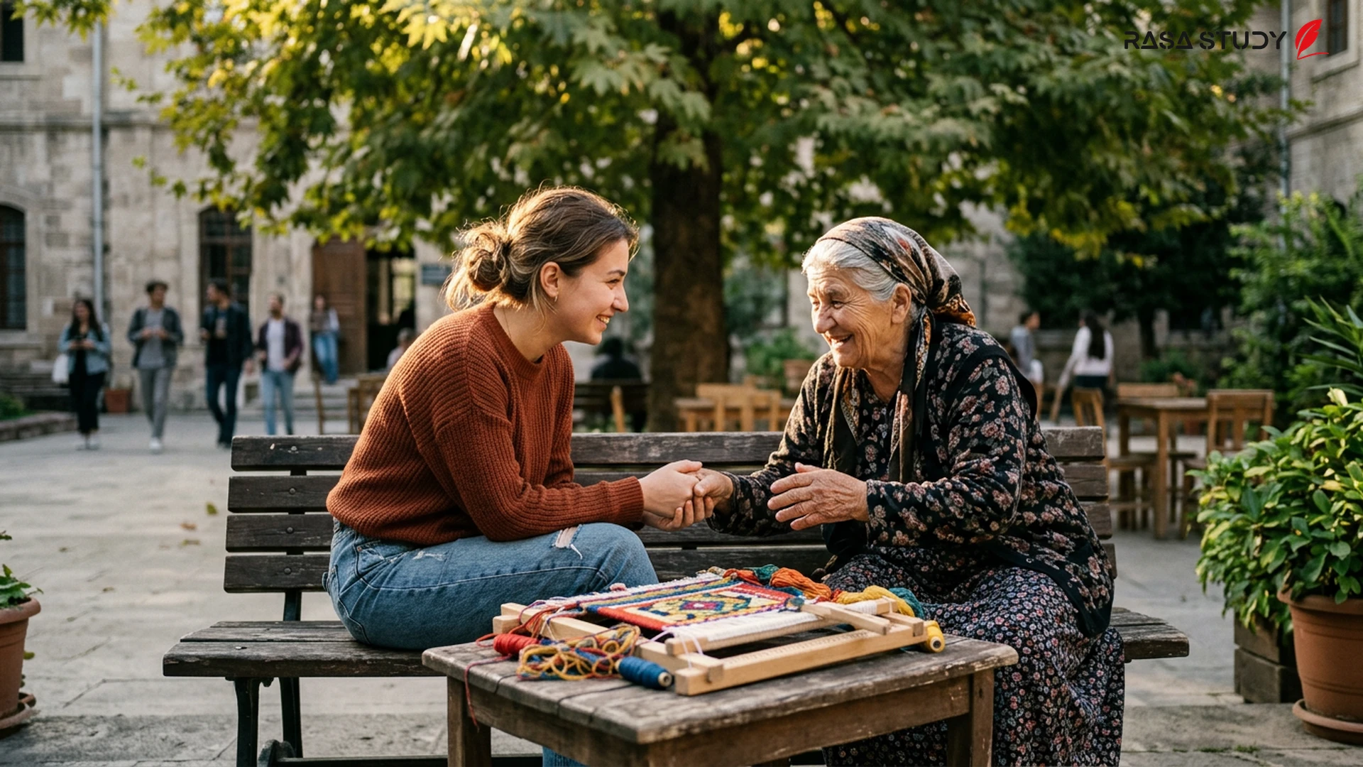 Students talking with the elderly in a nursing home in Sakarya, Turkey