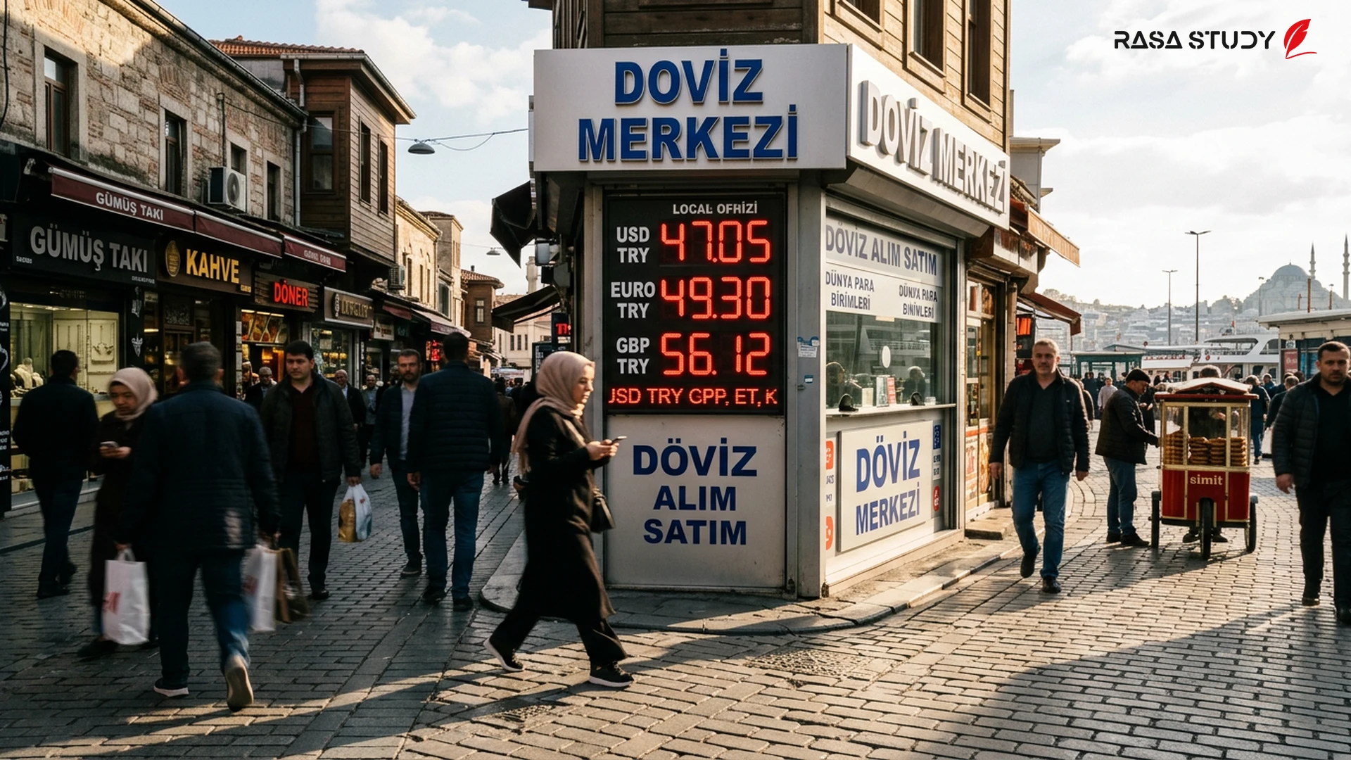 The Central Bank of the Republic of Turkey building in Ankara and an exchange rate board