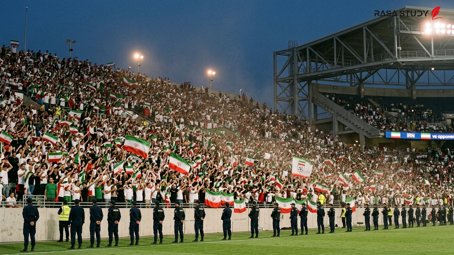 View of spectators in the World Cup 2026 stadium with Iranian flags