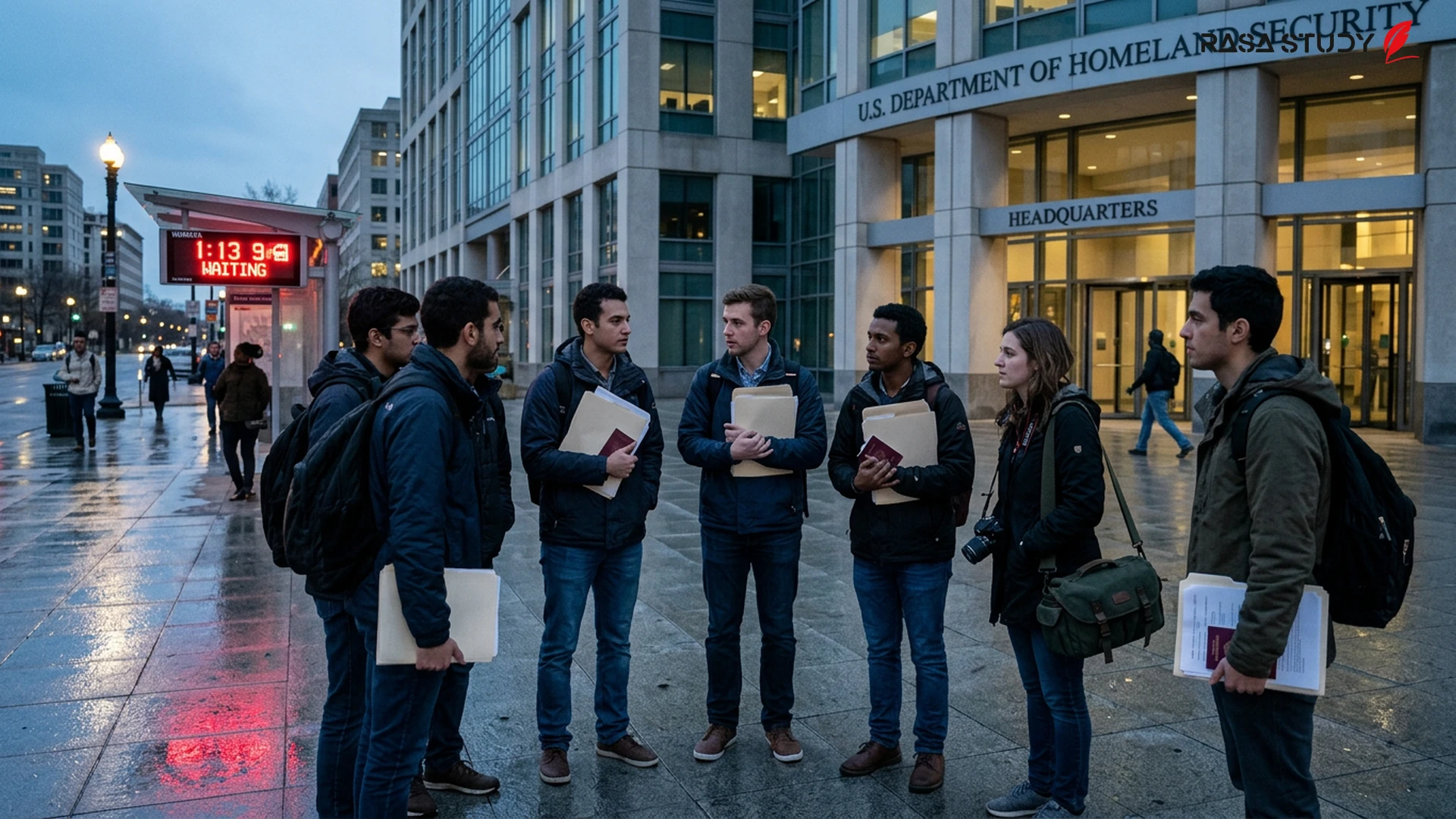 International students studying on a university campus in the US