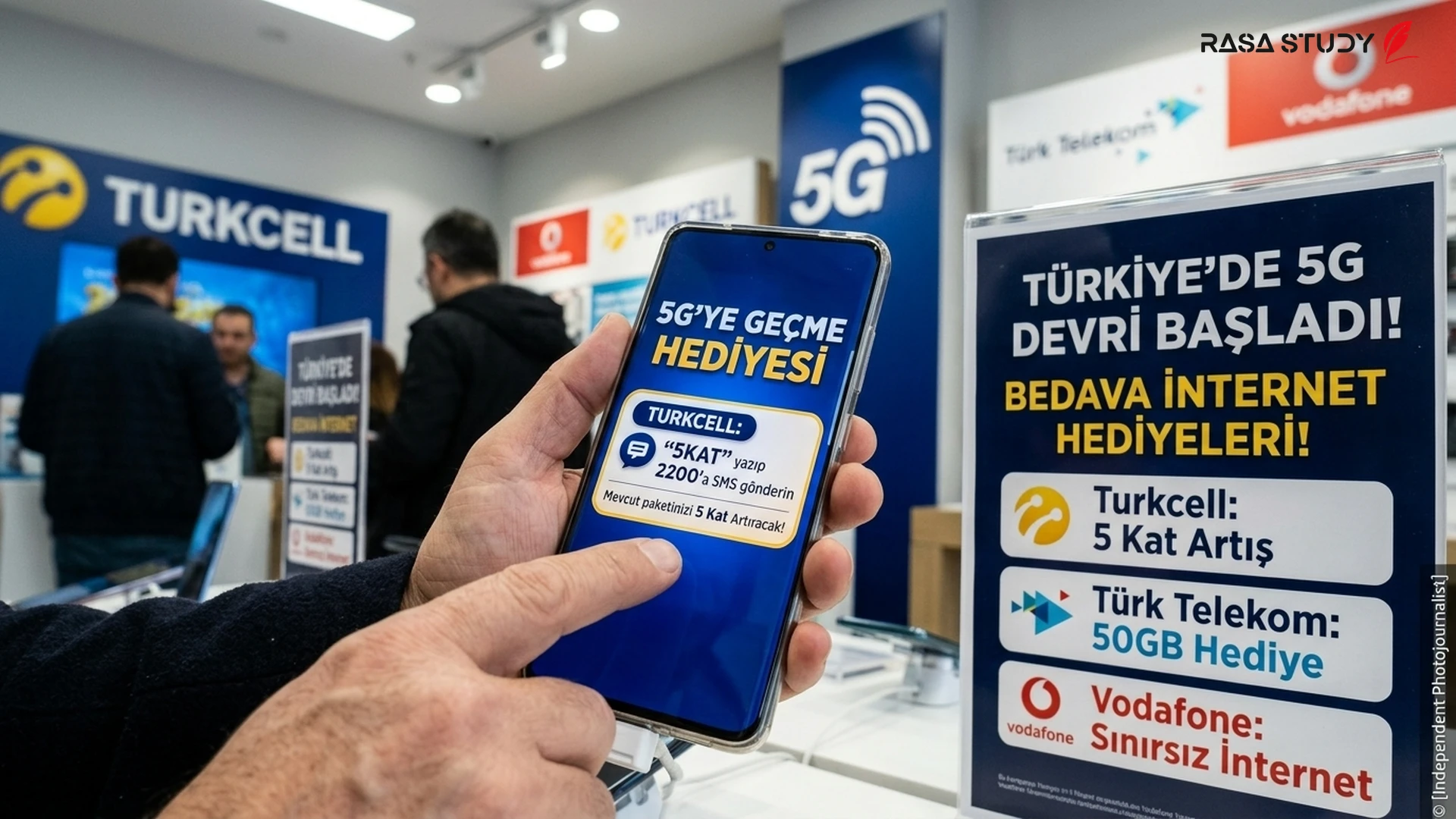 لوگوی اپراتورهای ترکسل، ترک تلکام و وودافون در کنار نماد 5G