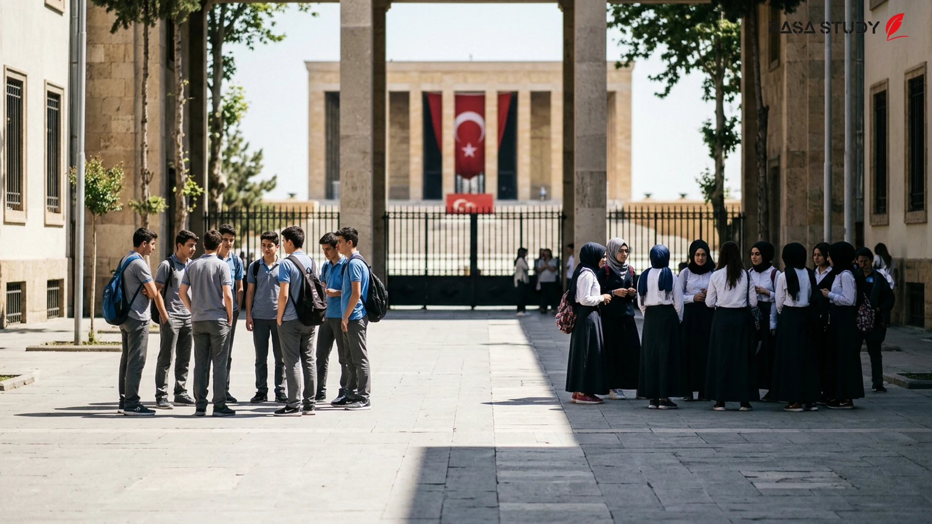 The Turkish Parliament building and the HÜDA PAR logo alongside educational symbols.