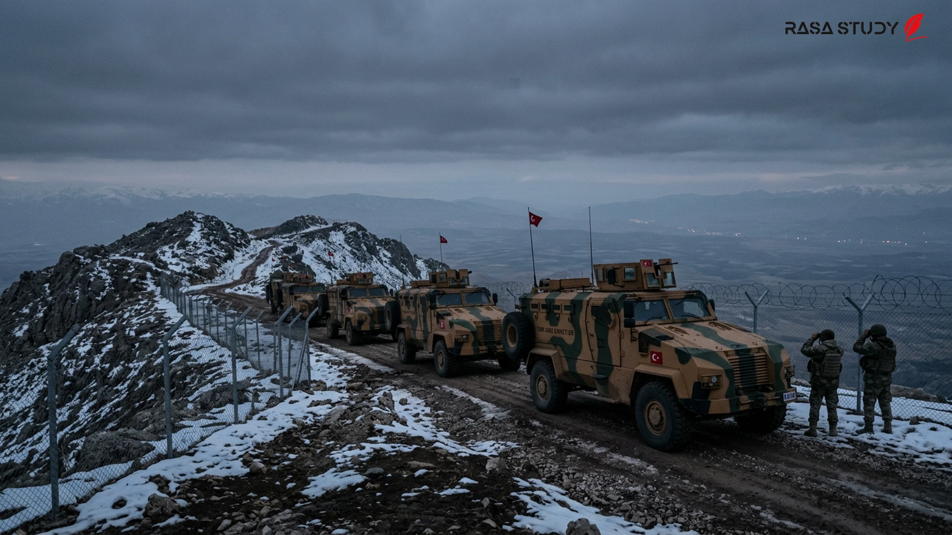 Map of the Iran-Turkey border region with security symbols