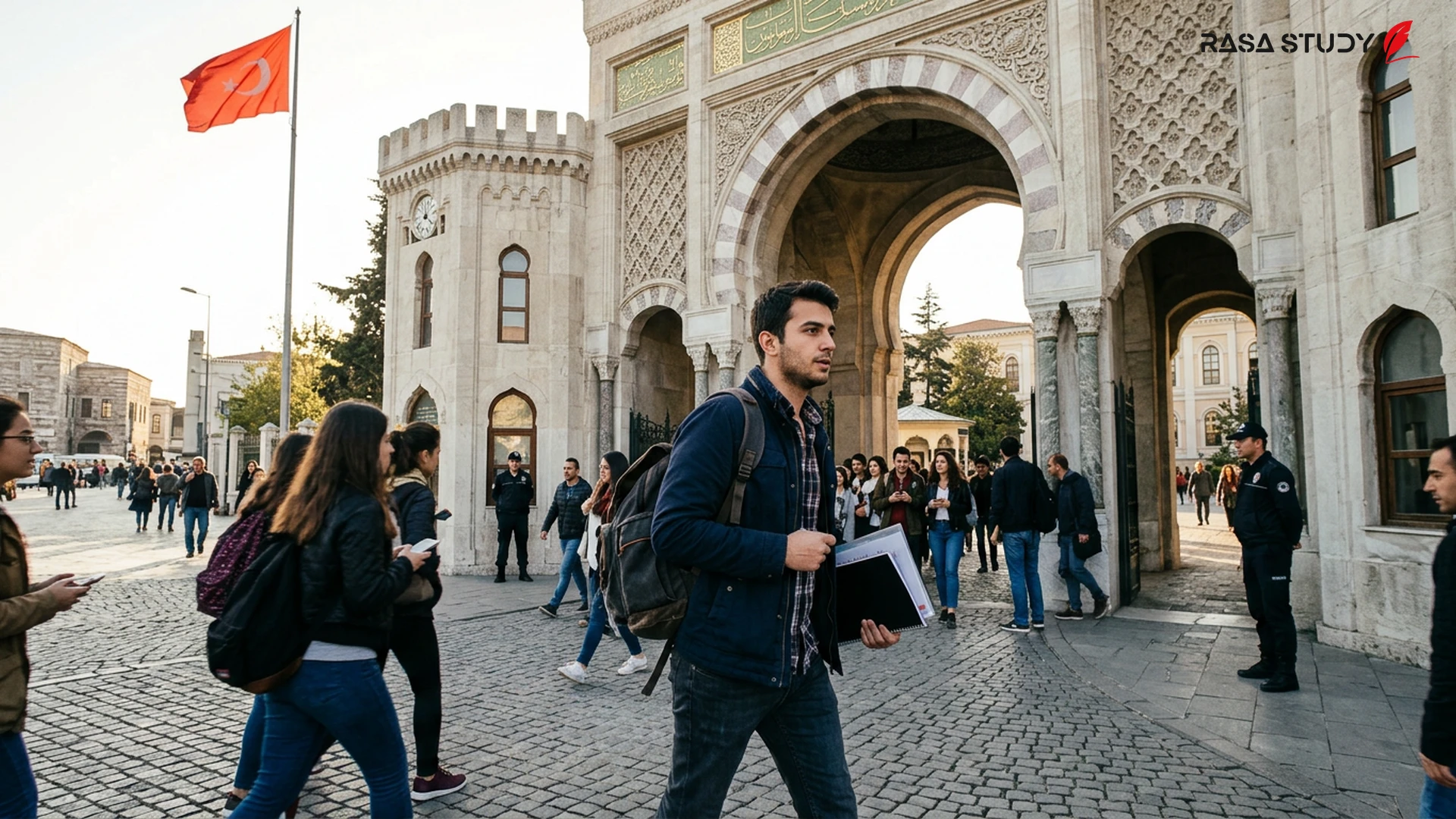 مبنى مجلس الأمة التركي الكبير وطلاب يدخلون الجامعة