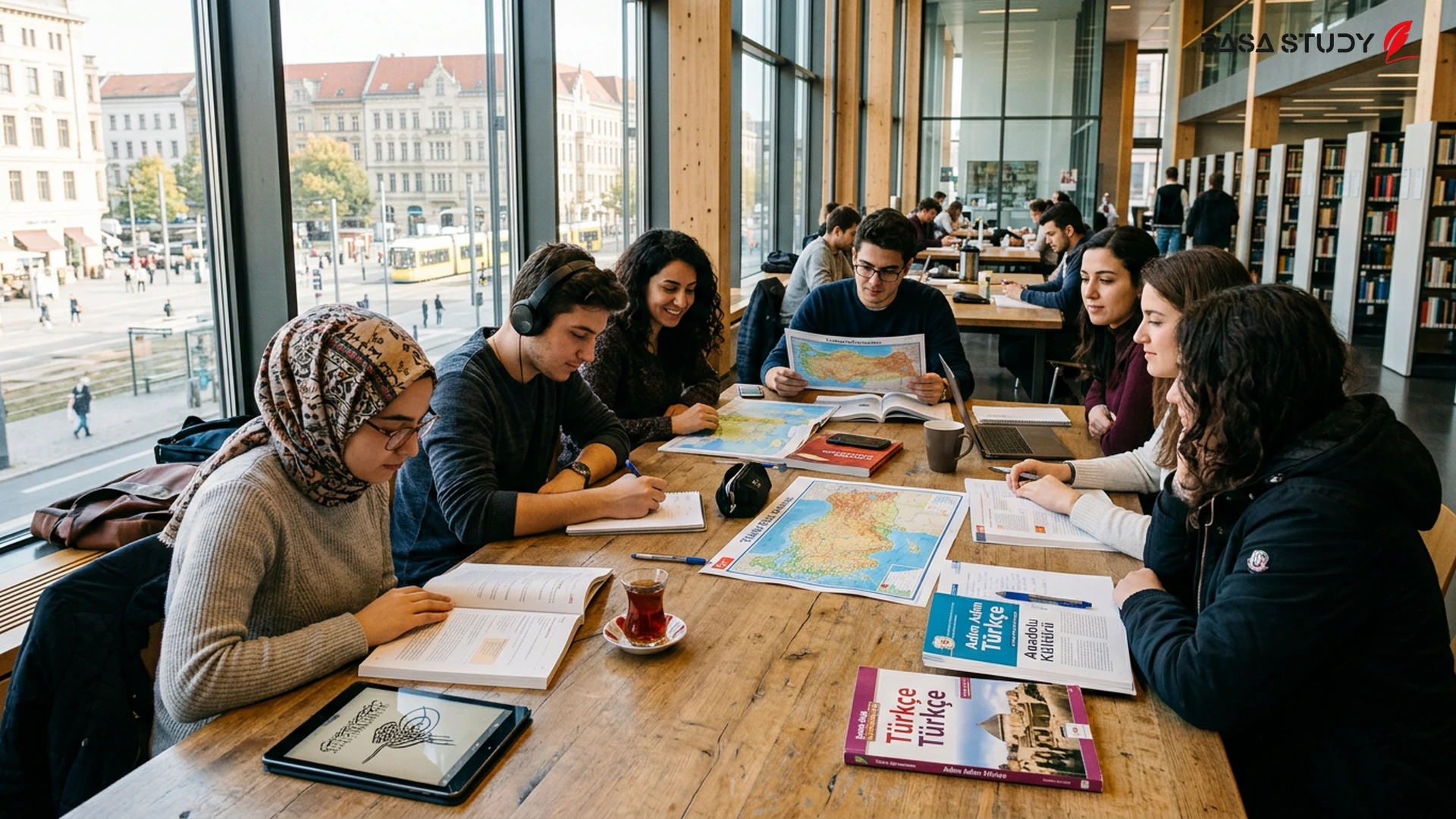 A view of a Turkish language classroom and Turkish cultural symbols