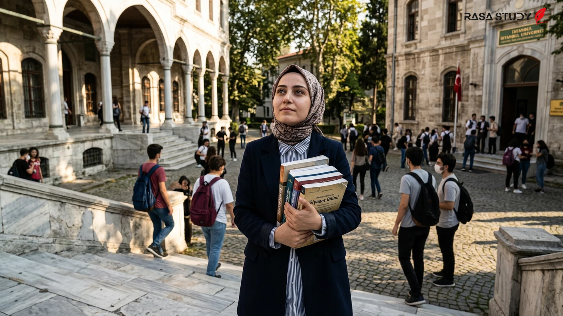 ساختمان پارلمان ترکیه و دانشجویان در حال مطالعه در کتابخانه