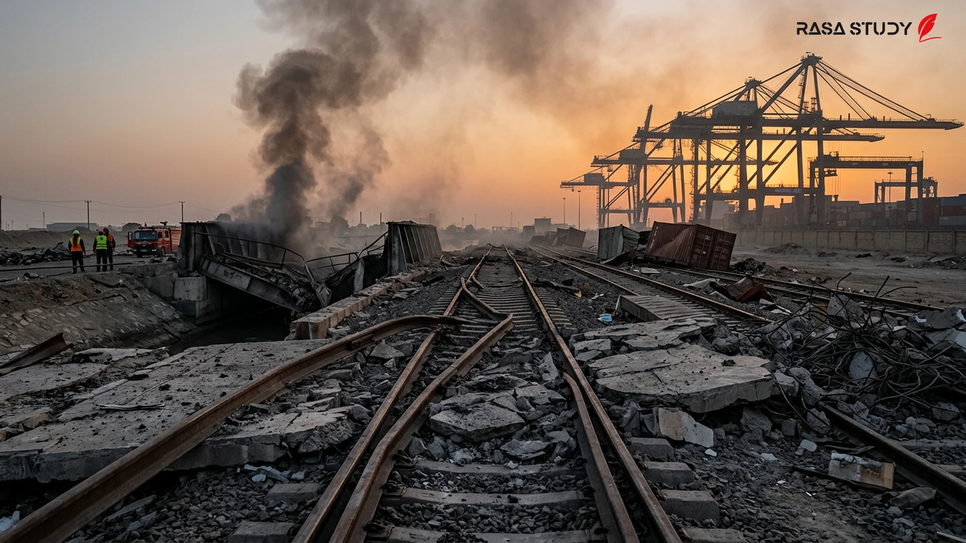 تصویر آرشیوی از ایستگاه راهآهن بندرعباس و دود ناشی از انفجار در افق