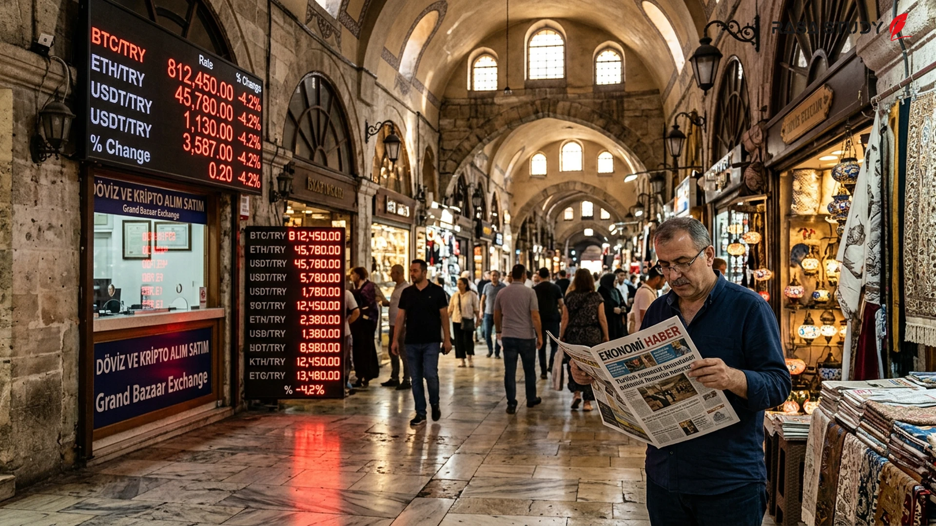 رسم بياني لأسعار صرف الدولار والليرة التركية في مكتب صرافة