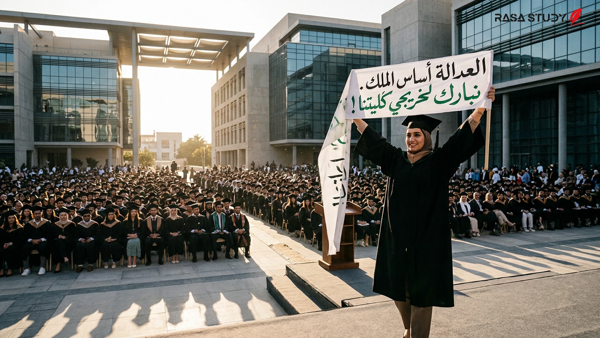 Students carrying a banner with a Quranic verse at the Yeditepe University graduation ceremony in Turkey